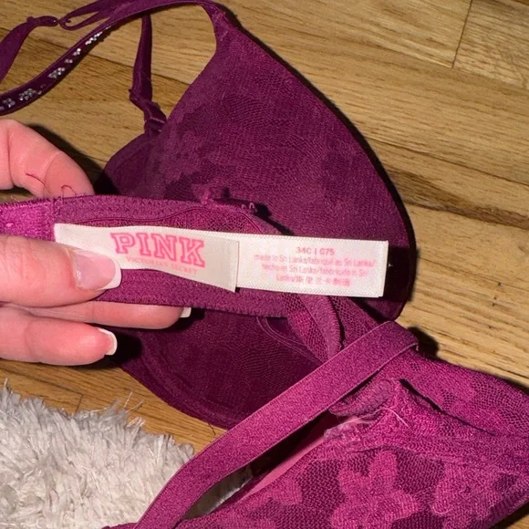 PINK Victoria's Secret Floral Lace Bra in Deep Burgundy - Picture 4 of 4